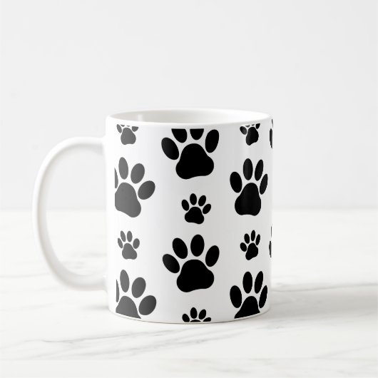 ポーパターン、犬の足、白黒、あなたの名前 コーヒーマグカップ (左)