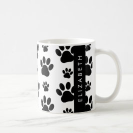 ポーパターン、犬の足、白黒、あなたの名前 コーヒーマグカップ