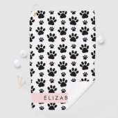 ポーパターン、犬の足、白黒、あなたの名前 ゴルフタオル (インサイチュ)