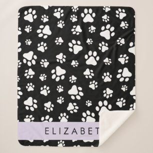 ポーパターン、犬の足、白黒、あなたの名前 シェルパブランケット