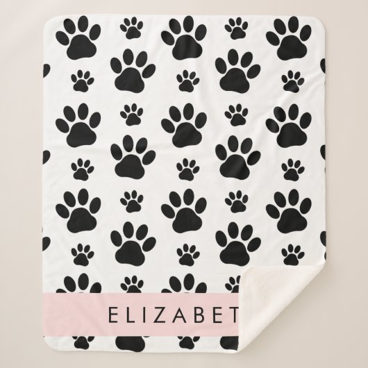 ポーパターン、犬の足、白黒、あなたの名前 シェルパブランケット (正面)