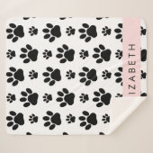 ポーパターン、犬の足、白黒、あなたの名前 シェルパブランケット (正面(横))