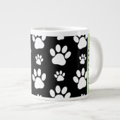 ポーパターン、犬の足、白黒、あなたの名前 ジャンボコーヒーマグカップ (正面右)