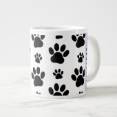 ポーパターン、犬の足、白黒、あなたの名前 ジャンボコーヒーマグカップ (正面右)