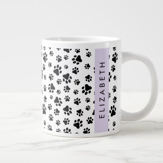 ポーパターン、犬の足、白黒、あなたの名前 ジャンボコーヒーマグカップ (右)
