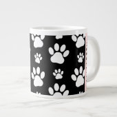 ポーパターン、犬の足、白黒、あなたの名前 ジャンボコーヒーマグカップ (正面右)