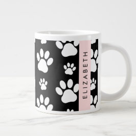 ポーパターン、犬の足、白黒、あなたの名前 ジャンボコーヒーマグカップ