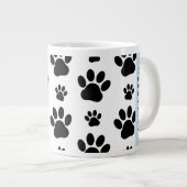 ポーパターン、犬の足、白黒、あなたの名前 ジャンボコーヒーマグカップ (正面右)
