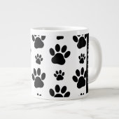 ポーパターン、犬の足、白黒、あなたの名前 ジャンボコーヒーマグカップ (正面右)