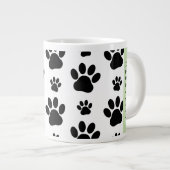 ポーパターン、犬の足、白黒、あなたの名前 ジャンボコーヒーマグカップ (正面右)