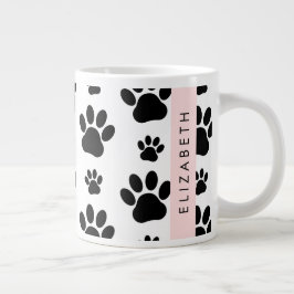 ポーパターン、犬の足、白黒、あなたの名前 ジャンボコーヒーマグカップ