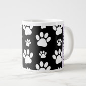 ポーパターン、犬の足、白黒、あなたの名前 ジャンボコーヒーマグカップ (正面右)