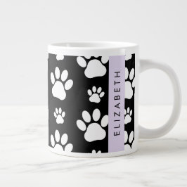 ポーパターン、犬の足、白黒、あなたの名前 ジャンボコーヒーマグカップ