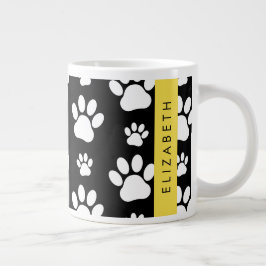 ポーパターン、犬の足、白黒、あなたの名前 ジャンボコーヒーマグカップ