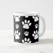 ポーパターン、犬の足、白黒、あなたの名前 ジャンボコーヒーマグカップ (正面右)