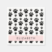 ポーパターン、犬の足、白黒、あなたの名前 スタンダードカクテルナプキン (正面)
