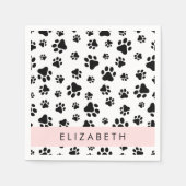 ポーパターン、犬の足、白黒、あなたの名前 スタンダードカクテルナプキン (正面)