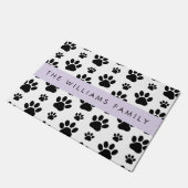 ポーパターン、犬の足、白黒、あなたの名前 ドアマット (アングル)