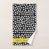 ポーパターン、犬の足、白黒、あなたの名前 バスタオルセット (ハンドタオル)