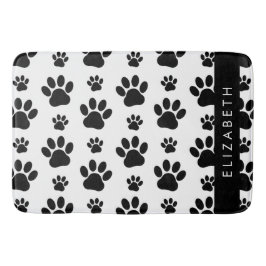 ポーパターン、犬の足、白黒、あなたの名前 バスマット