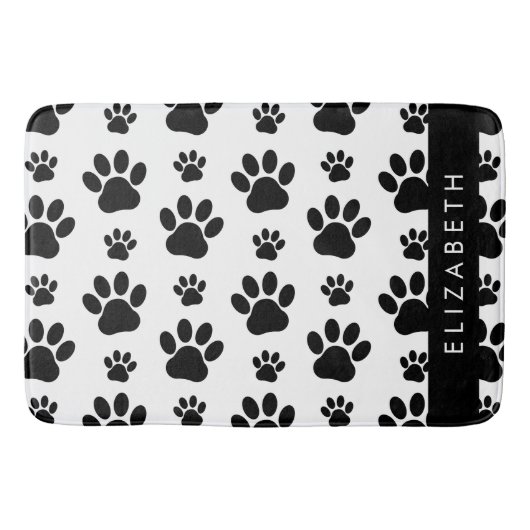 ポーパターン、犬の足、白黒、あなたの名前 バスマット (正面)