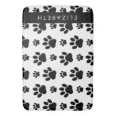 ポーパターン、犬の足、白黒、あなたの名前 バスマット (正面縦)