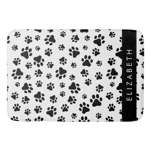 ポーパターン、犬の足、白黒、あなたの名前 バスマット (正面)