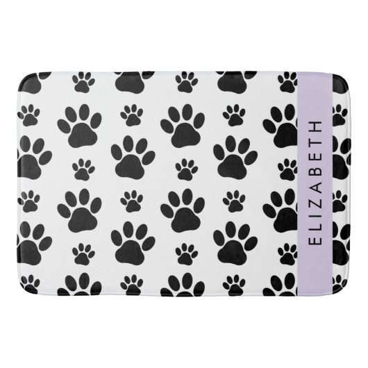 ポーパターン、犬の足、白黒、あなたの名前 バスマット (正面)