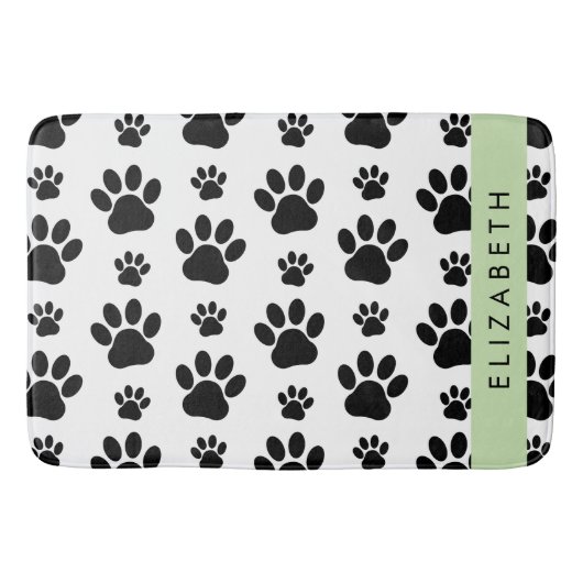 ポーパターン、犬の足、白黒、あなたの名前 バスマット (正面)