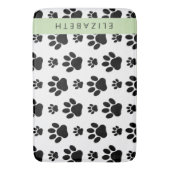 ポーパターン、犬の足、白黒、あなたの名前 バスマット (正面縦)