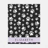 ポーパターン、犬の足、白黒、あなたの名前 フリースブランケット (正面)