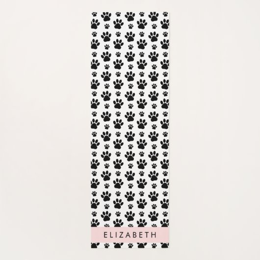 ポーパターン、犬の足、白黒、あなたの名前 ヨガマット (裏面)