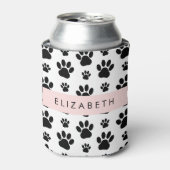 ポーパターン、犬の足、白黒、あなたの名前 缶クーラー (缶正面)
