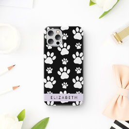 ポーパターン、犬の足、白黒、あなたの名前 iPhone 12 PROケース