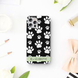 ポーパターン、犬の足、白黒、あなたの名前 iPhone 12 PROケース