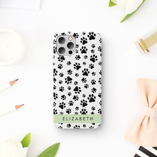 ポーパターン、犬の足、白黒、あなたの名前 Case-Mate iPhoneケース