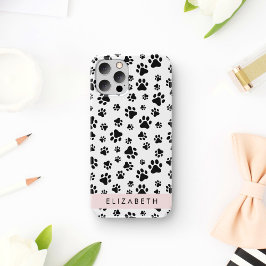 ポーパターン、犬の足、白黒、あなたの名前 iPhone 12 PROケース