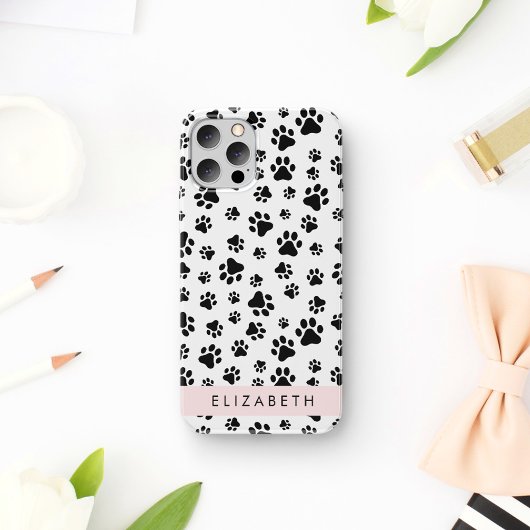 ポーパターン、犬の足、白黒、あなたの名前 Case-Mate iPhoneケース