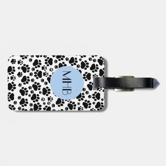 ポーパターン、犬の足、白黒、モノグラム ラゲッジタグ (裏面横)