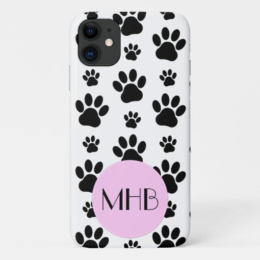 ポーパターン、犬の足、白黒、モノグラム Case-Mate iPhoneケース (裏面)