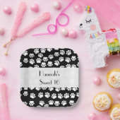 ポーパターン、犬の足、白黒、甘い16 ペーパープレート (パーティー)