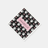 ポーパターン、白い足、ピンクのハート、あなたの名前 スタンダードカクテルナプキン (角)
