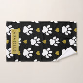 ポーパターン、白い足、金ゴールドハート、名前 バスタオルセット (ハンドタオル)