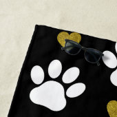 ポーパターン、白い足、金ゴールドハート、名前 ビーチタオル (インサイチュ)