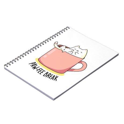 ポーフィーおもしろいーはマグカップのコーヒーパンで子猫をブレーク ノートブック (左側)