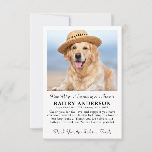 ポープリンツイン私たちのハートペット記念悔やみや弔慰 サンキューカード (正面)