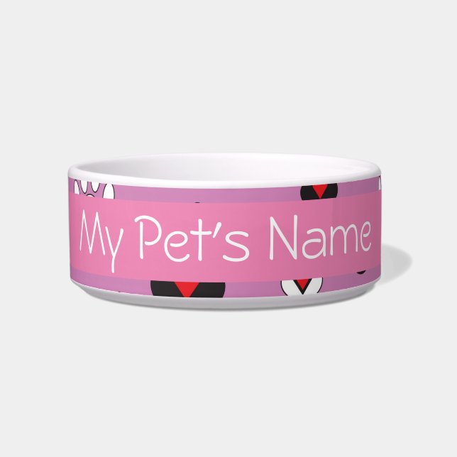 ポープリントとハートセラミックペットボウル ボウル (正面)