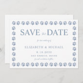 ポープリントダスティブルーグリッターウェディング日付を保存 招待状 (正面/裏面)