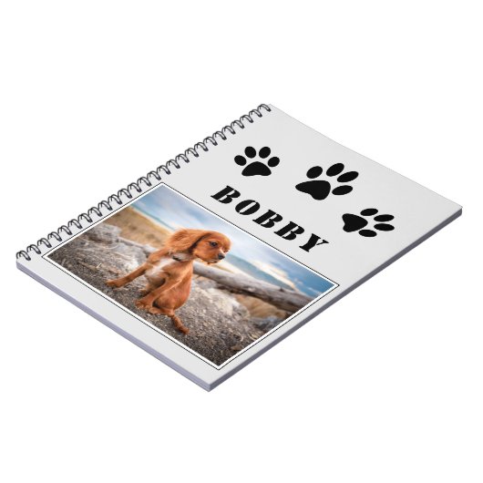 ポープリントドッグまたはペットの写真と名前 ノートブック (左側)