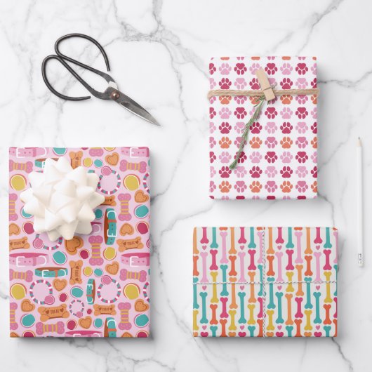 ポープリントドッグハートバレンタイン ラッピングペーパーシート (正面)